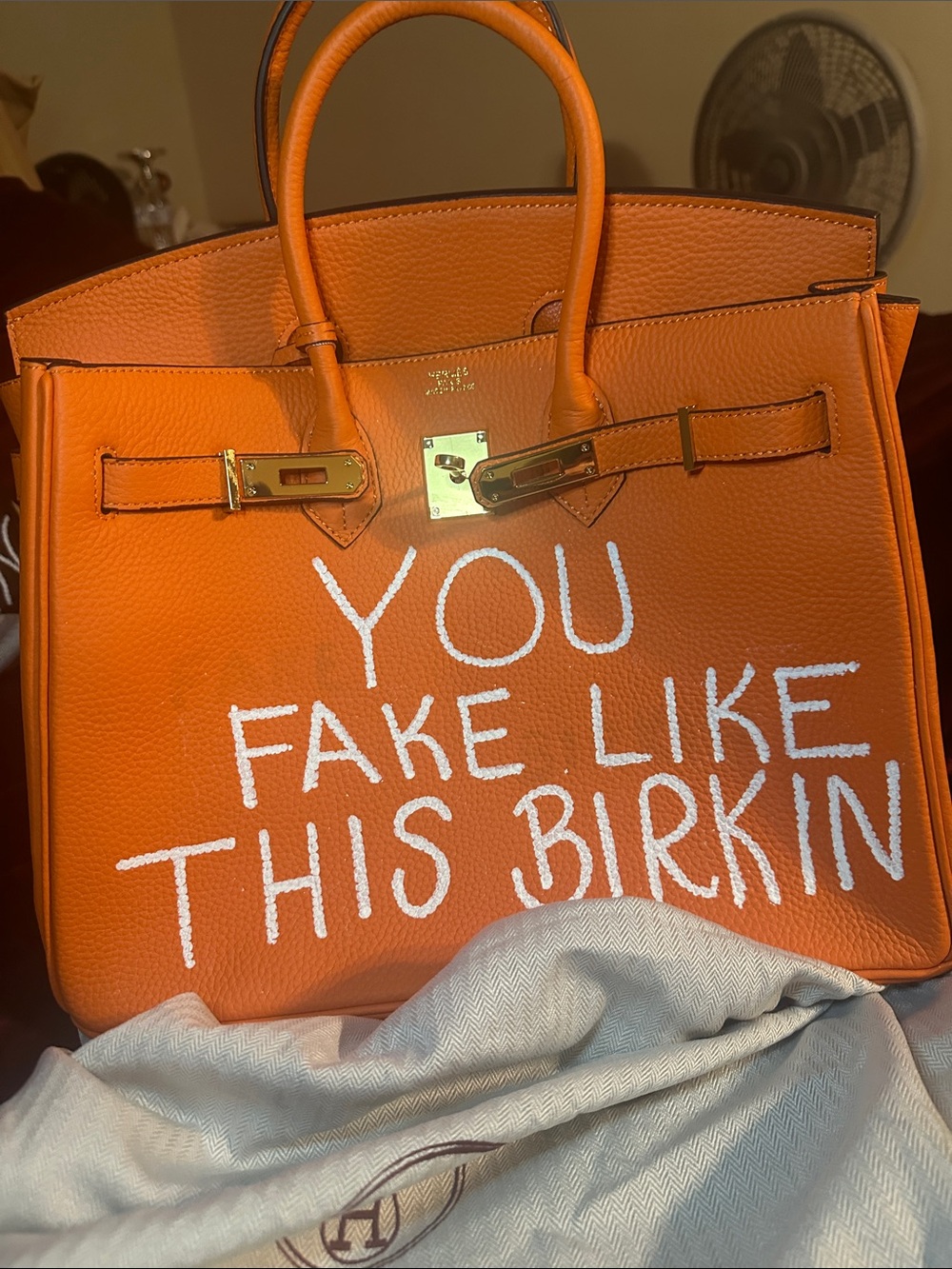 Orange Statement Top-Handle Bag with White Graffiti Text